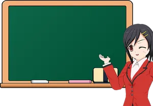 Animated Teacher Presenting At Blackboard PNG Image