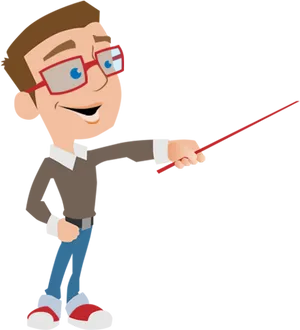 Animated Teacher With Pointer Clipart PNG Image