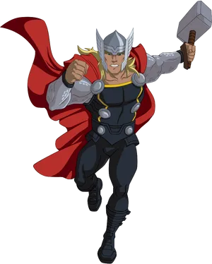 Animated Thor With Mjolnir PNG Image