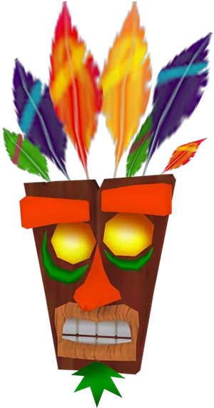 Animated Tiki Maskwith Flames PNG Image