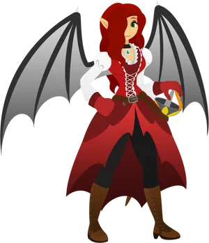 Animated Vampire Characterwith Wingsand Red Dress PNG Image