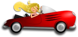 Animated Woman Driving Red Sports Car PNG Image