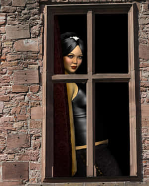 Animated Woman Looking Out Window PNG image with transparent background
