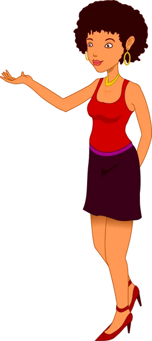 Animated Woman Presenting Something PNG Image