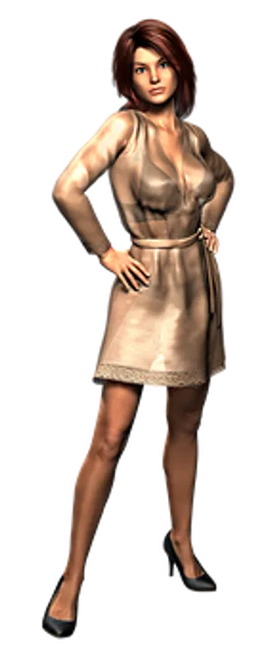 Animated Womanin Gold Dress PNG Image