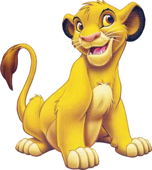 Animated Young Lion Cub Smiling PNG Image