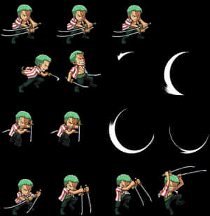 Animated Zoro Sword Attack Sequence PNG image with transparent background