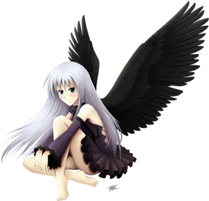 Anime Angelwith Black Wings PNG Image