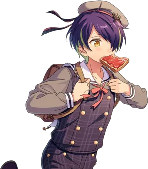 Anime Boy Eating Toast PNG Image