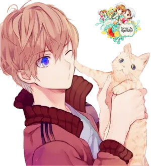 Anime Boy With Cat PNG Image