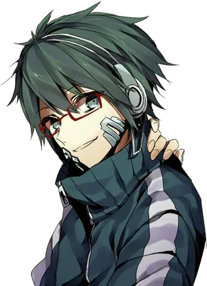 Anime Boy With Headphonesand Scarf PNG Image