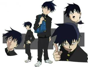 Anime Character Collage Blue Hair PNG Image