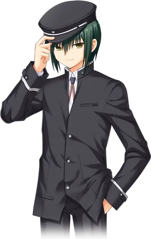 Anime Character Salutingin Uniform PNG Image