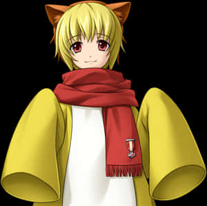 Anime Character With Cat Earsand Red Scarf PNG image with transparent background