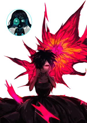 Anime Character With Flaming Wings PNG Image