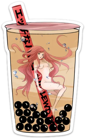 Anime Characterin Bubble Tea Cup PNG Image