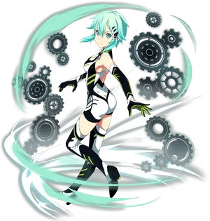 Anime Characterwith Gearsand Energy Blades PNG Image