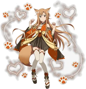 Anime Fox Girl Illustration PNG Image