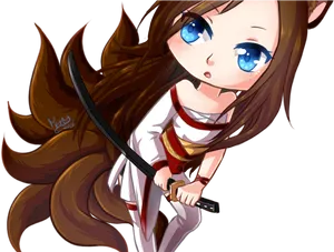 Anime Fox Girl With Sword PNG Image