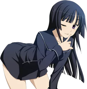 Anime Girl Bending Overwith Blush PNG Image