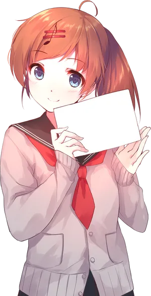 Anime Girl Holding Blank Sign PNG Image