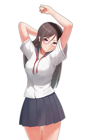 Anime Girl Stretching Pose PNG Image