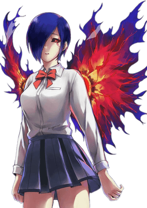 Anime Girl With Blue Hairand Flaming Wings PNG image with transparent background