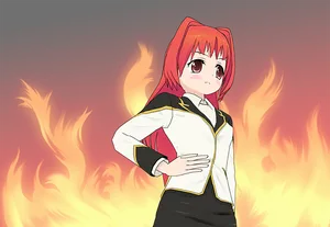 Anime Girl With Flames Background PNG Image