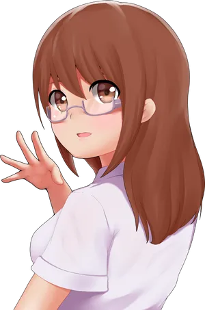 Anime Girl With Glasses Gesture PNG Image