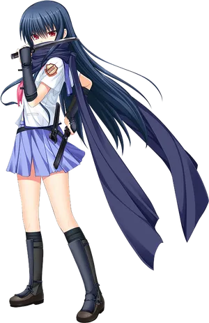 Anime Girl With Gunand Scarf PNG Image