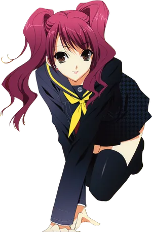 Anime Girl With Pigtails And School Uniform PNG Image