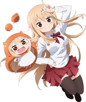 Anime Girl With Umaru Hoodie Render PNG Image