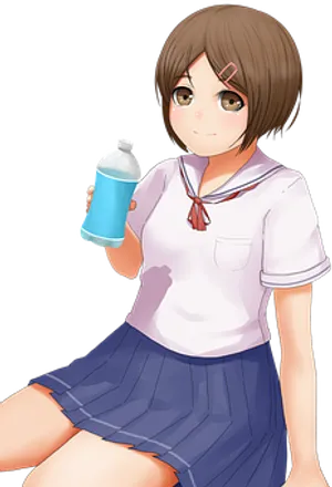 Anime Girl With Water Bottle PNG Image