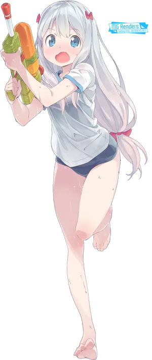 Anime Girl With Water Gun PNG Image