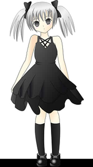 Anime Girlin Black Dress PNG image with transparent background