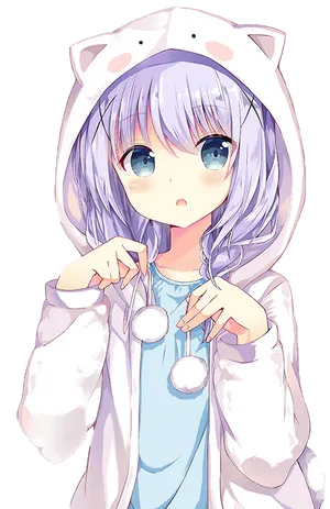 Anime Girlin Cat Hoodie PNG Image