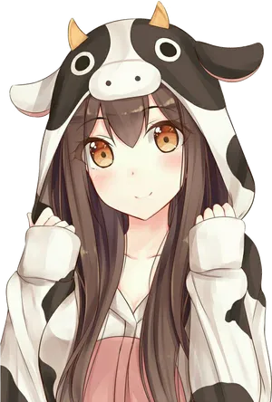 Anime Girlin Cow Hoodie PNG Image