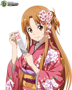 Anime Girlin Floral Kimono PNG image with transparent background