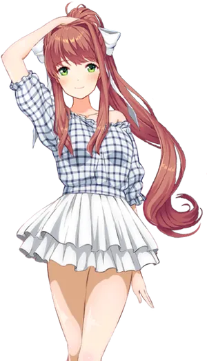 Anime Girlin Plaid Outfit PNG Image