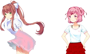 Anime Girls Two Poses PNG Image