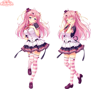 Anime Girls With Pink Hair And Blush PNG Image