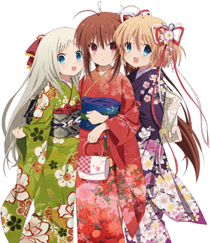 Anime Girlsin Traditional Kimonos PNG image with transparent background