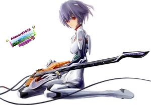 Anime Girlwith Futuristic Instrument PNG Image