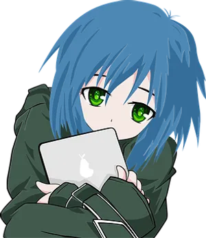 Anime Girlwith Laptop PNG Image