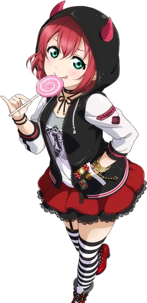 Anime Girlwith Lollipopand Devil Hoodie PNG Image