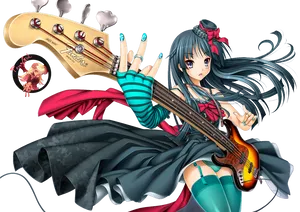 Anime Guitarist Girl Fender Bass PNG Image