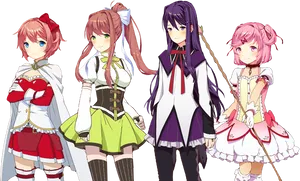 Anime Style Character Lineup PNG Image