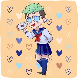 Anime Style Character With Love Letter PNG Image