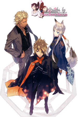 Anime Trio Fantasy Artwork PNG image with transparent background