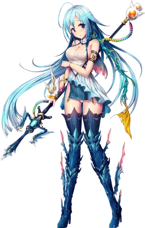 Anime Warrior Girlwith Swordand Staff PNG Image